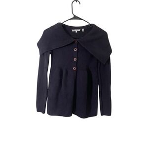 Vince‎ Black Wool Blend Button Down Split Cowl Neck Peter Pan Sweater Medium